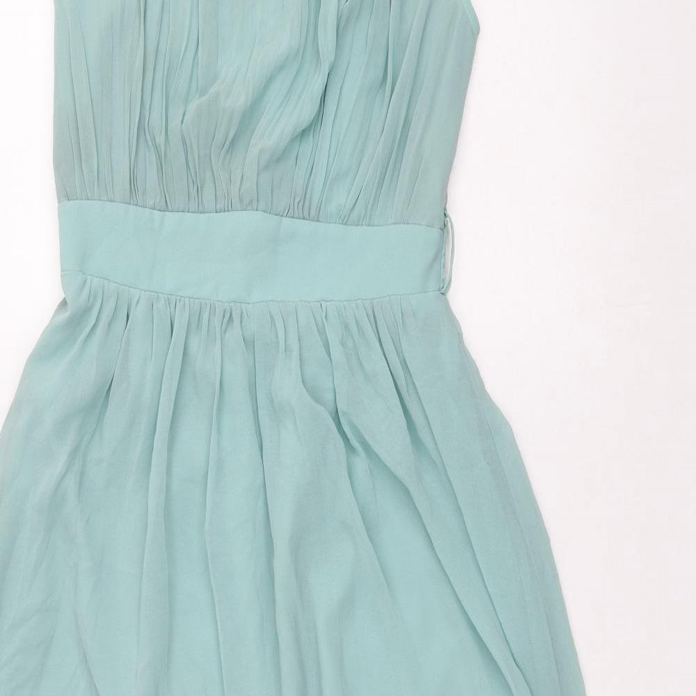 Showcase Womens Green Polyester Ball Gown Size 14 High Neck