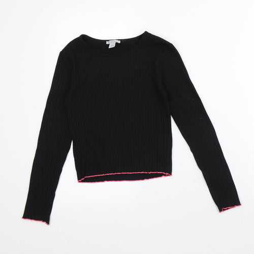 Primark Girls Black Striped Polyester Pullover Sweatshirt Size 10-11 Years