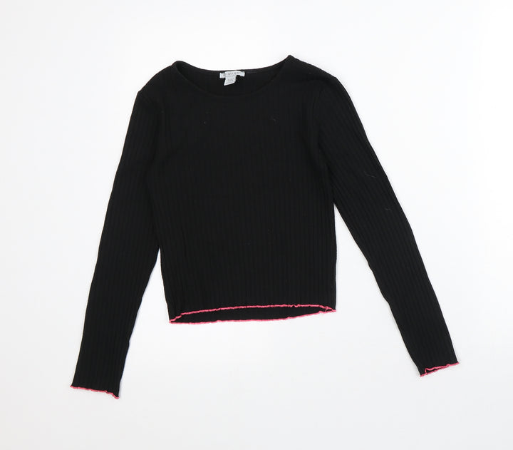 Primark Girls Black Striped Polyester Pullover Sweatshirt Size 10-11 Years