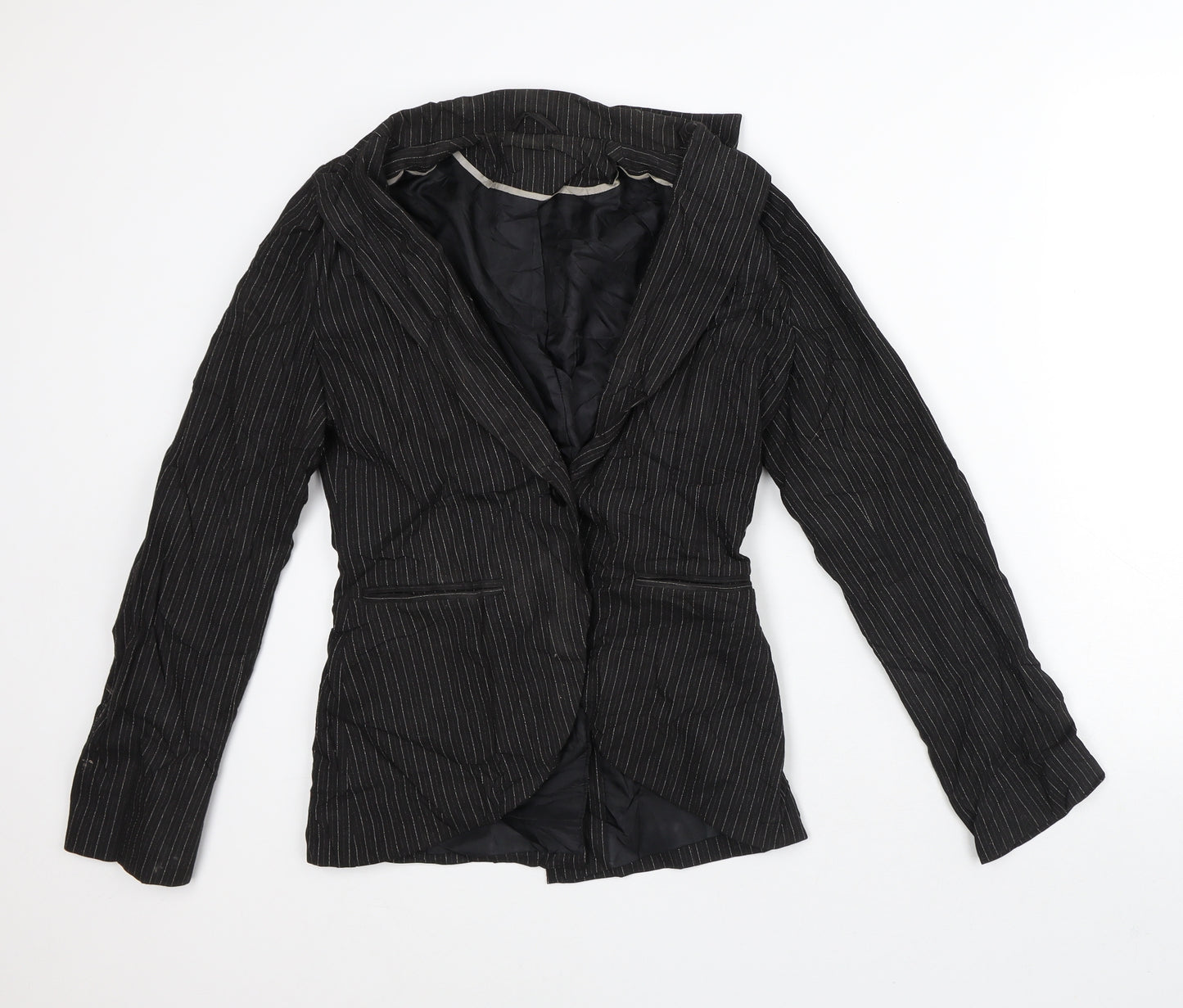 Preworn Womens Black Striped Jacket Blazer Size 8