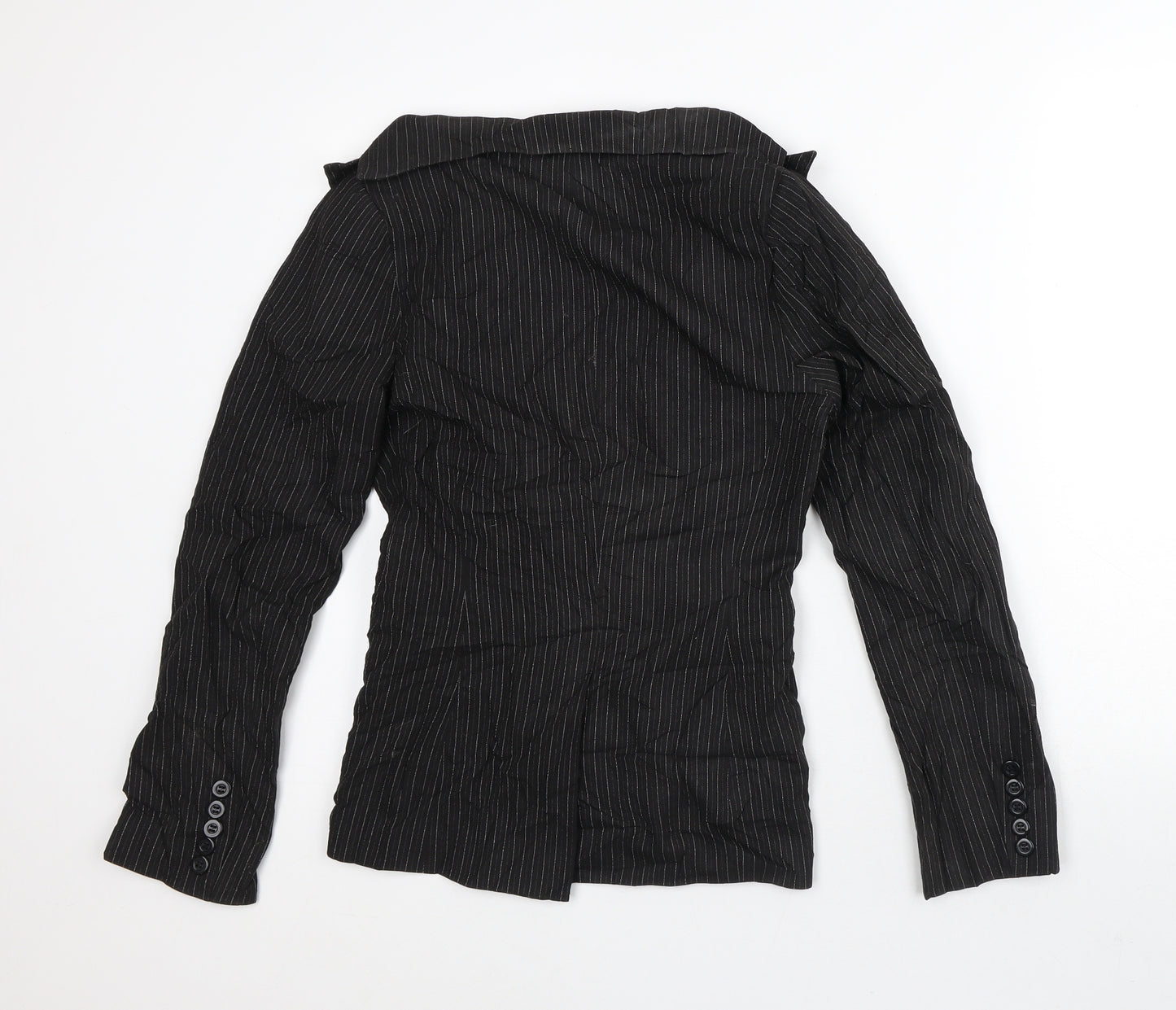Preworn Womens Black Striped Jacket Blazer Size 8