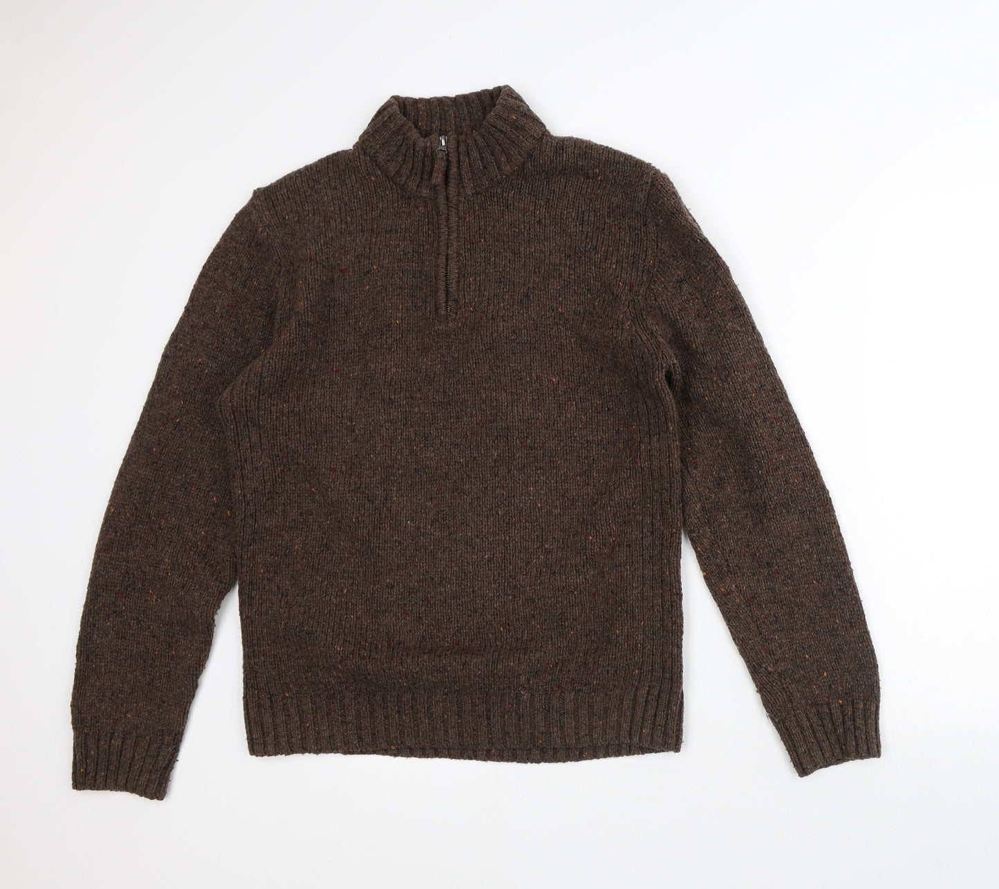 World Republic Mens Brown High Neck Geometric Wool Pullover Jumper Size M - Merino Wool