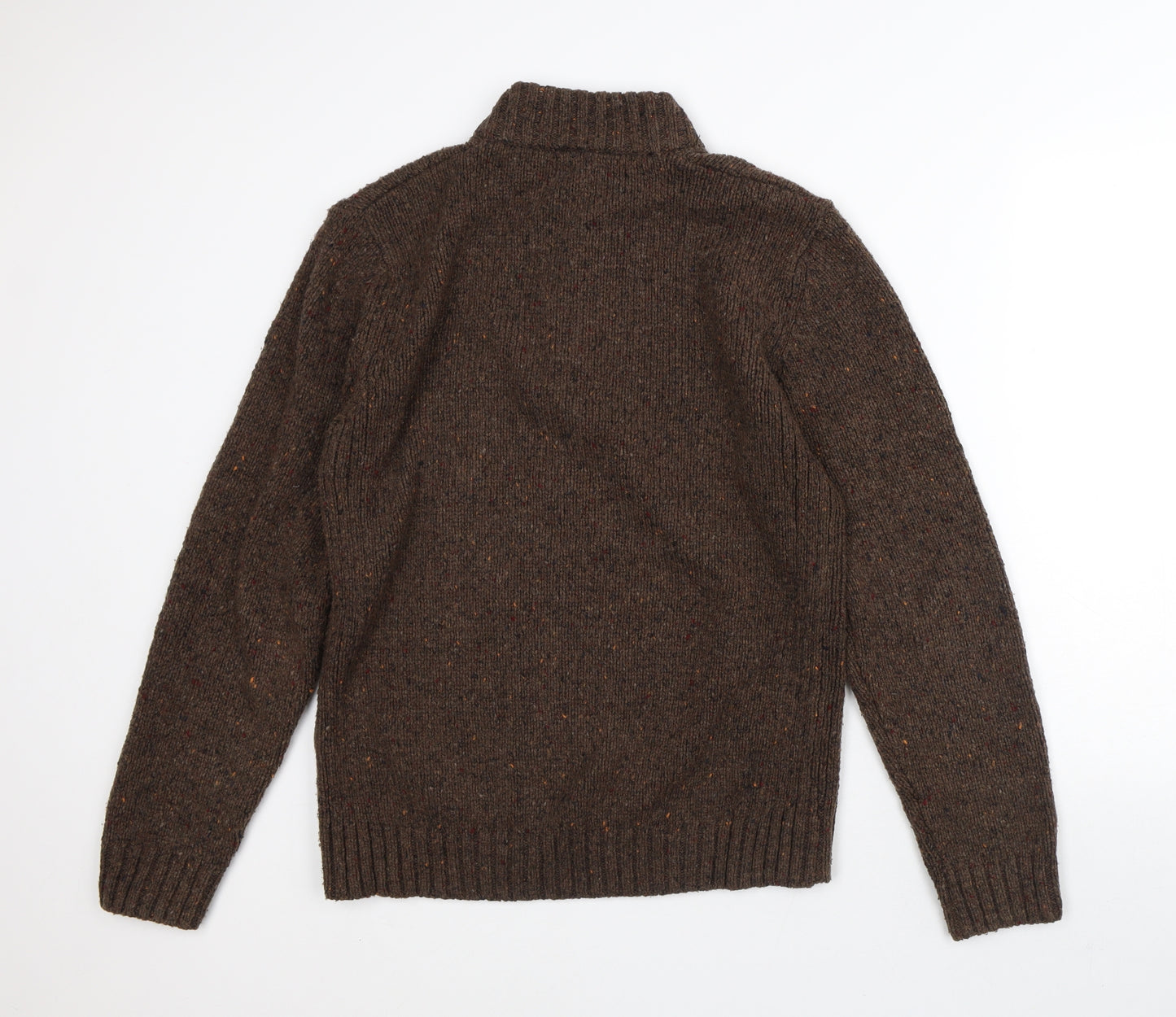 World Republic Mens Brown High Neck Geometric Wool Pullover Jumper Size M - Merino Wool