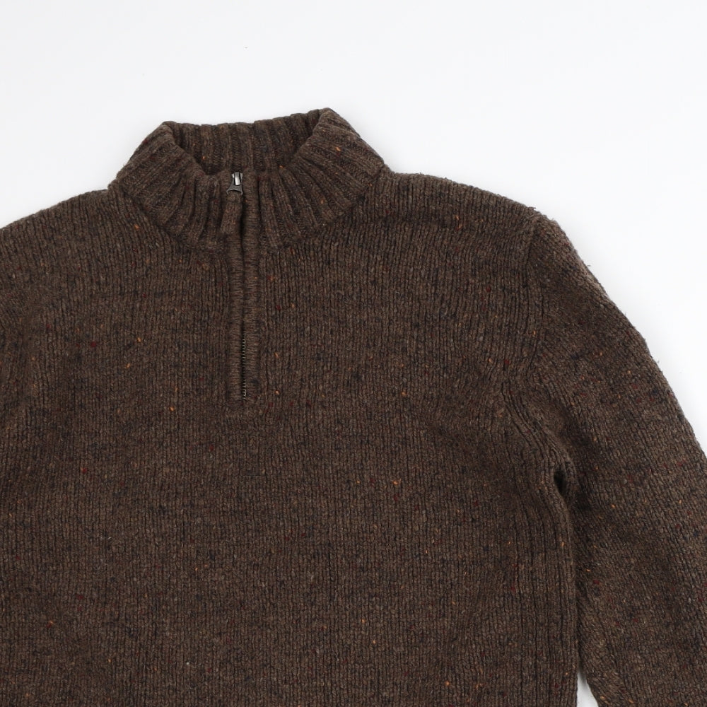 World Republic Mens Brown High Neck Geometric Wool Pullover Jumper Size M - Merino Wool