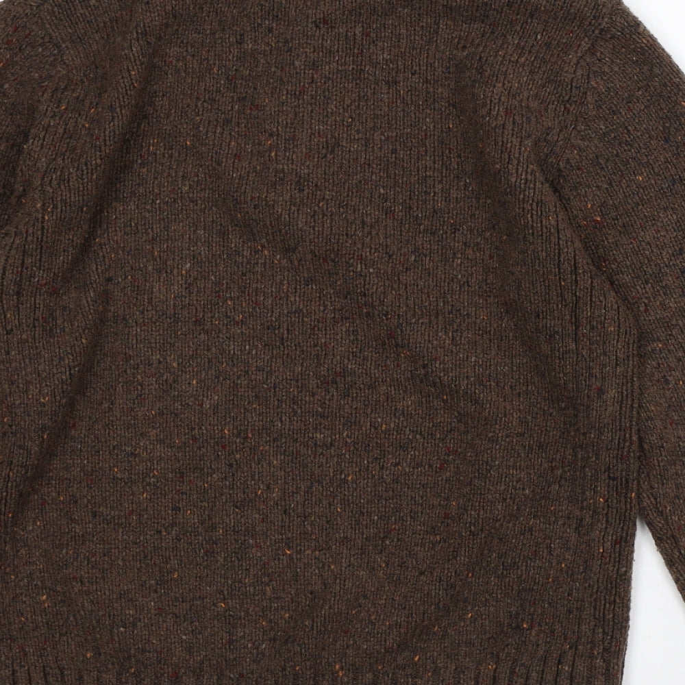 World Republic Mens Brown High Neck Geometric Wool Pullover Jumper Size M - Merino Wool
