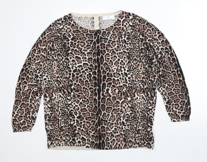 Wallis Womens Brown Animal Print Cotton Pullover Sweatshirt Size L