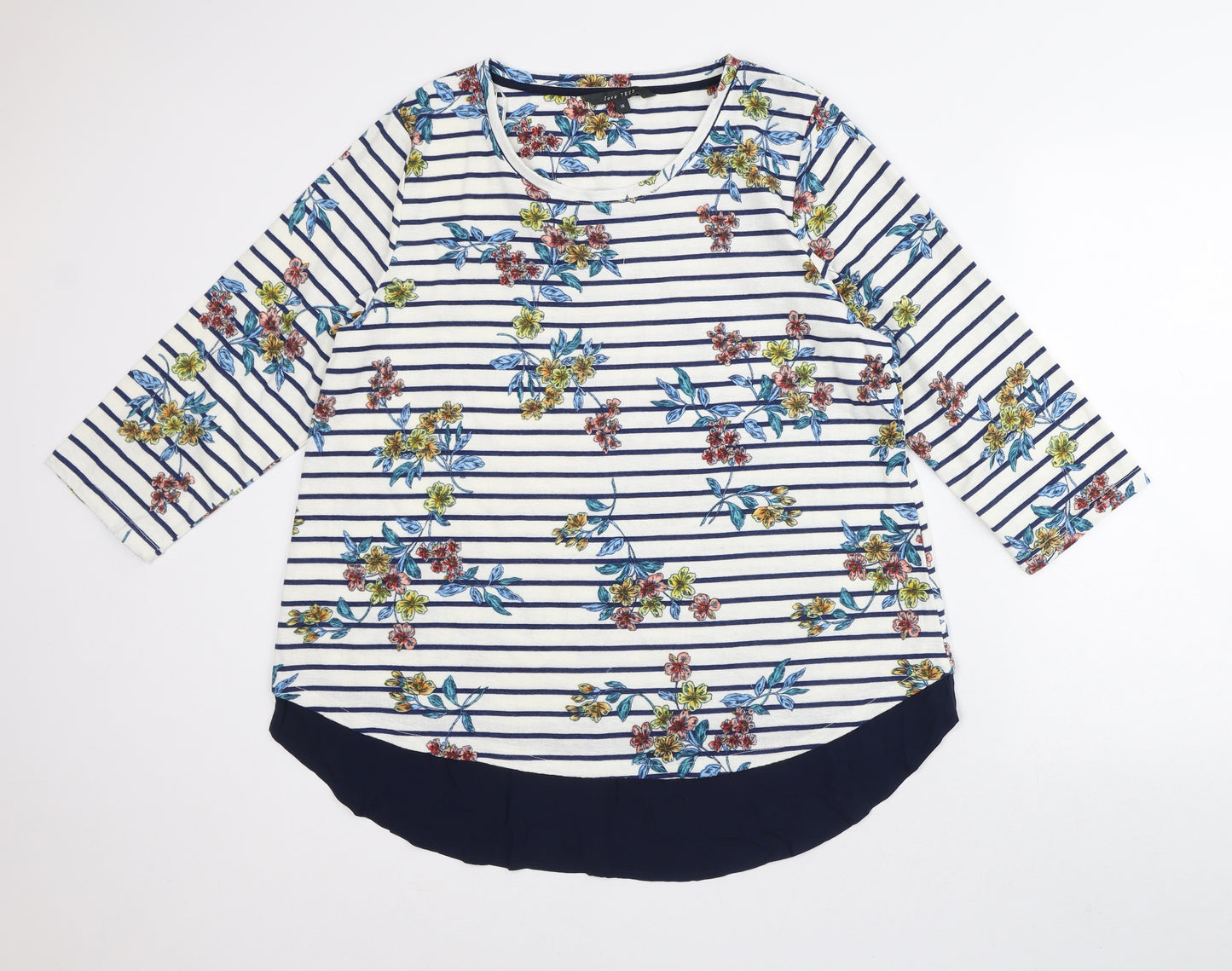 Love Tees Womens Blue Striped Polyester Tunic T-Shirt Size 18 Round Neck