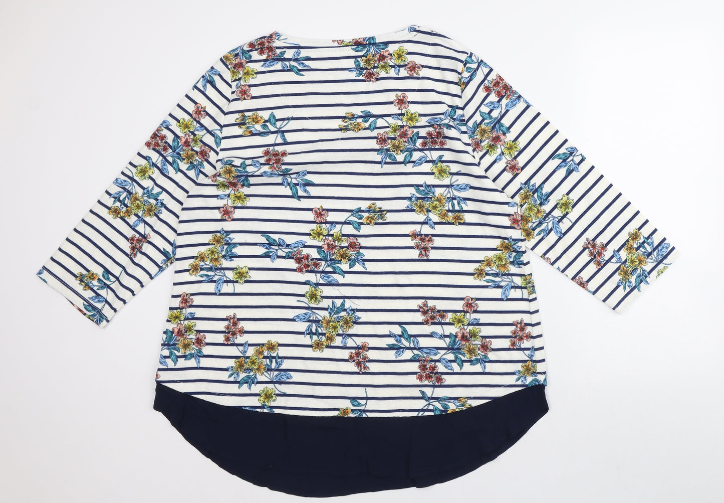 Love Tees Womens Blue Striped Polyester Tunic T-Shirt Size 18 Round Neck