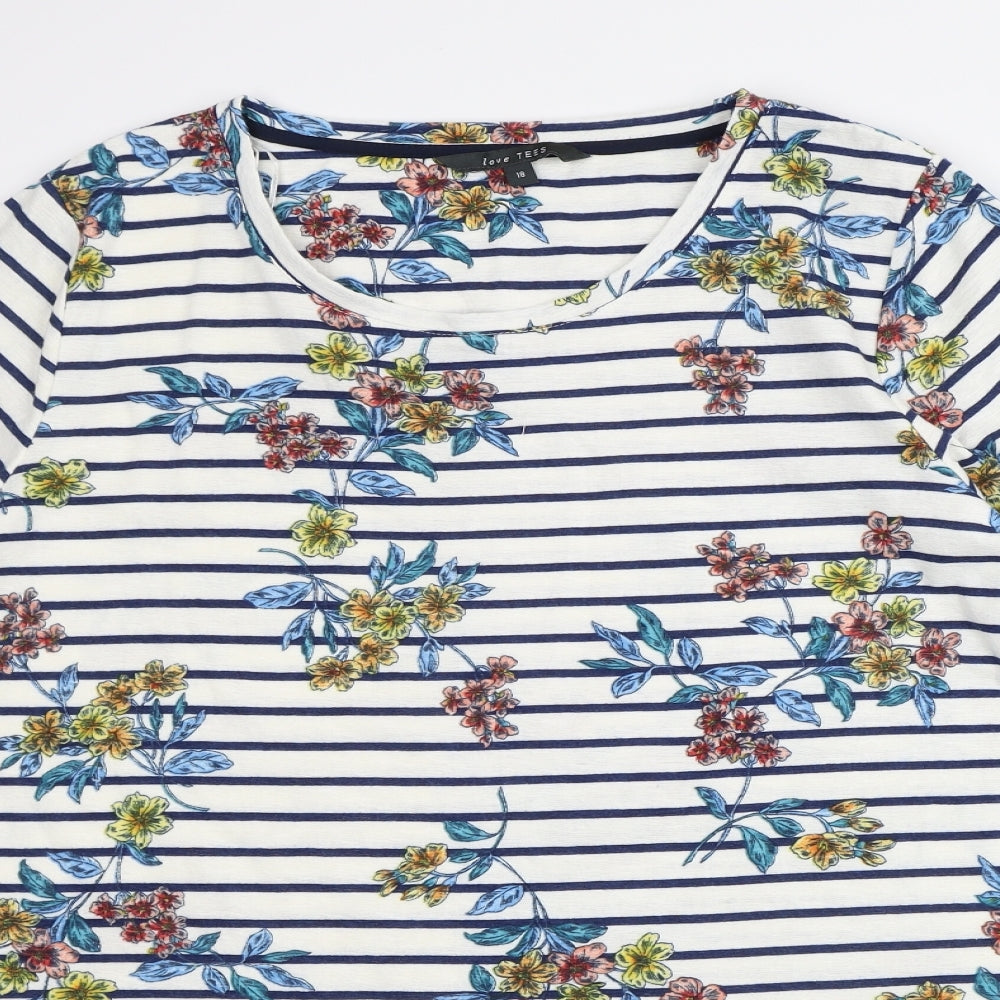 Love Tees Womens Blue Striped Polyester Tunic T-Shirt Size 18 Round Neck