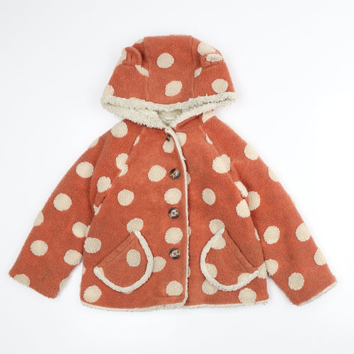 NEXT Boys Orange Polka Dot Overcoat Coat Size 6-7 Years - Teddy Bear Ears