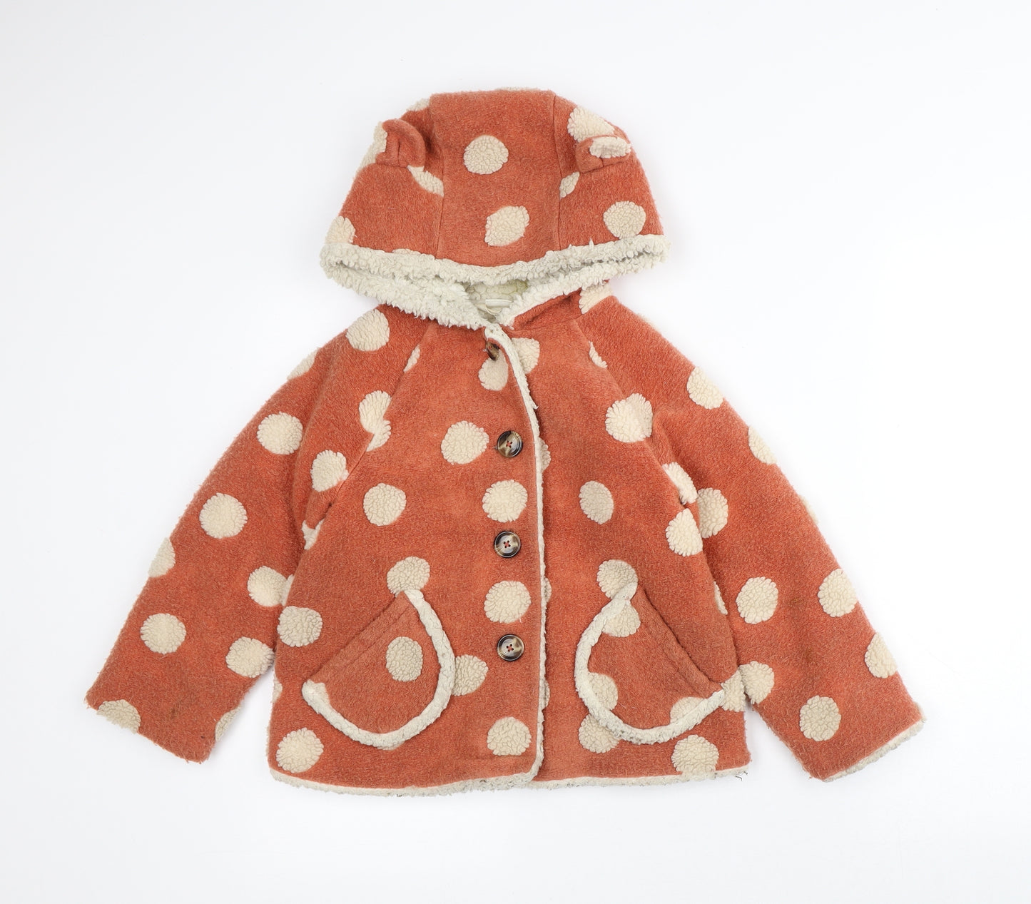 NEXT Boys Orange Polka Dot Overcoat Coat Size 6-7 Years - Teddy Bear Ears