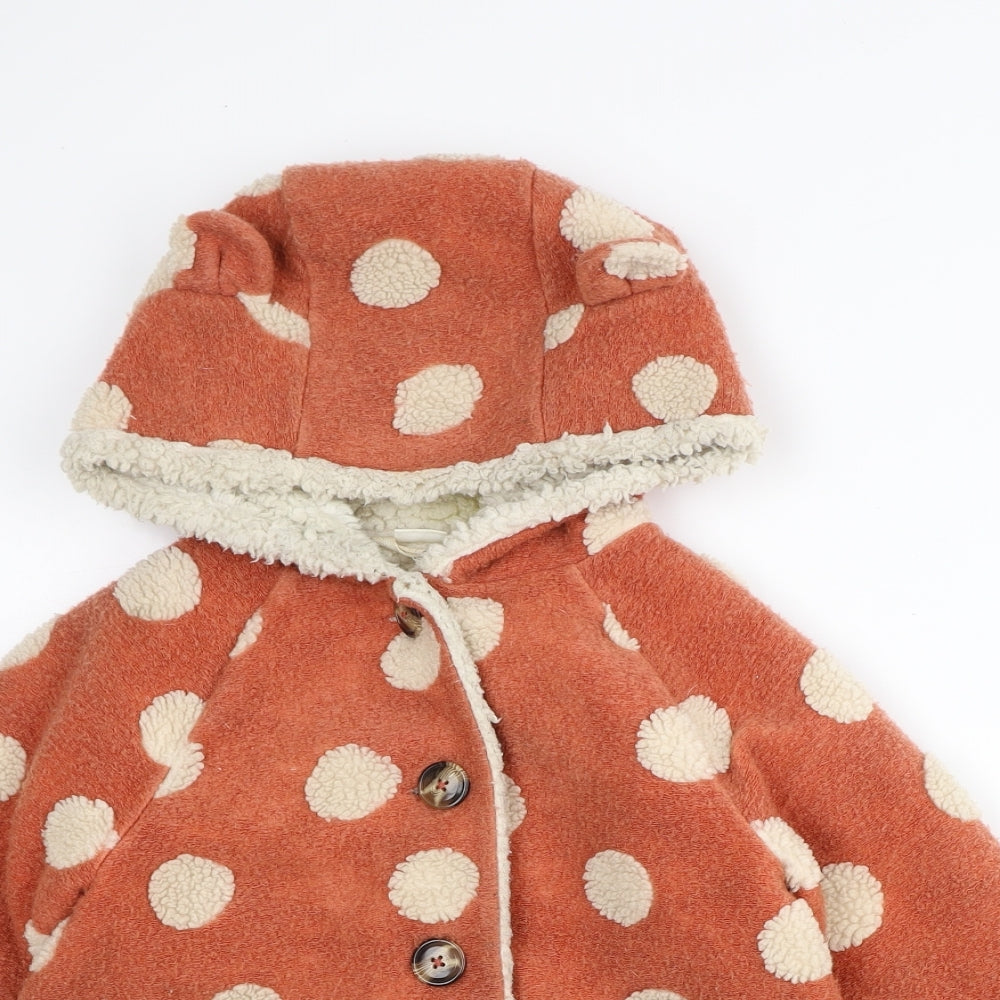 NEXT Boys Orange Polka Dot Overcoat Coat Size 6-7 Years - Teddy Bear Ears