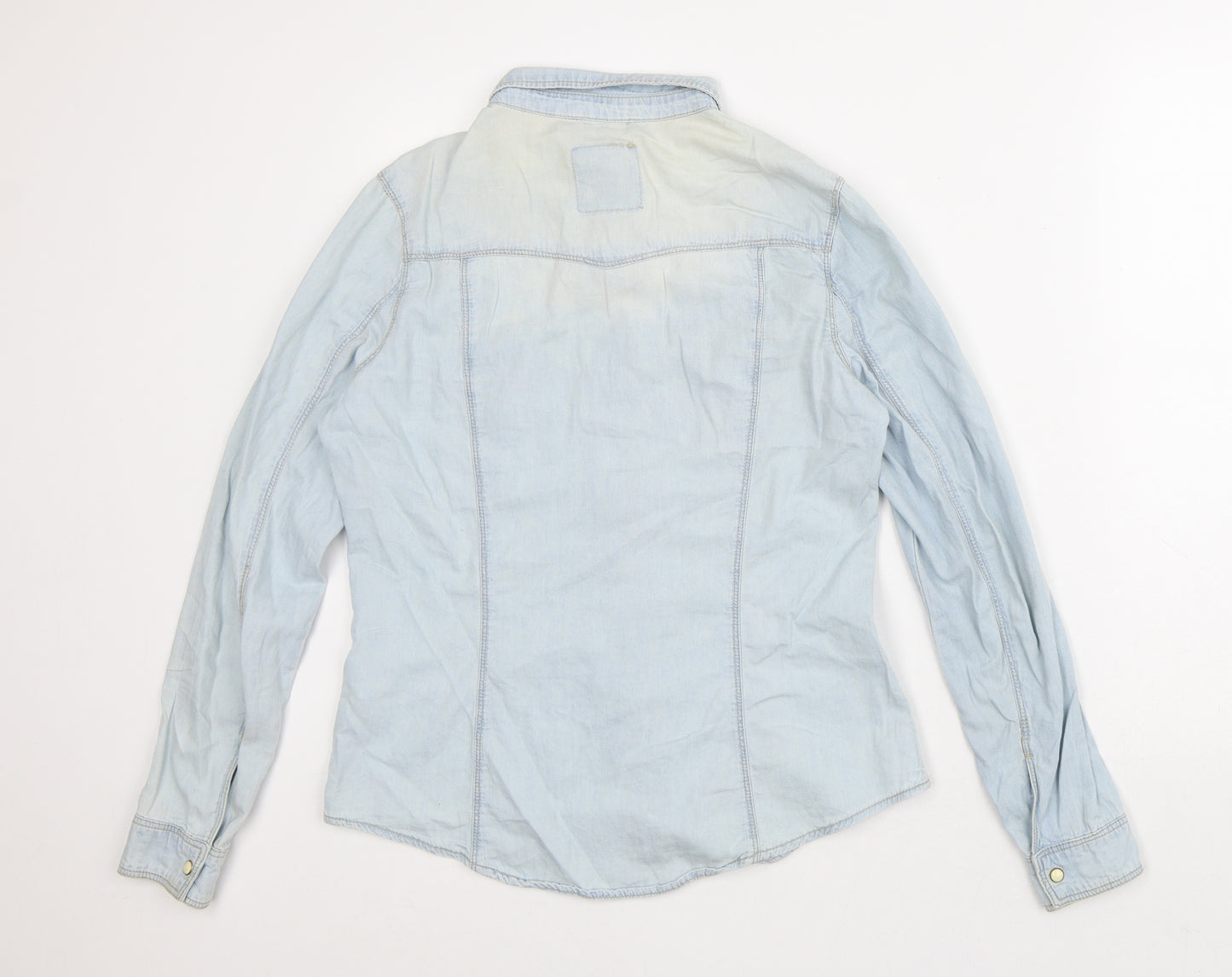 Denim & Co. Womens Blue Cotton Basic Button-Up Size 10 Collared