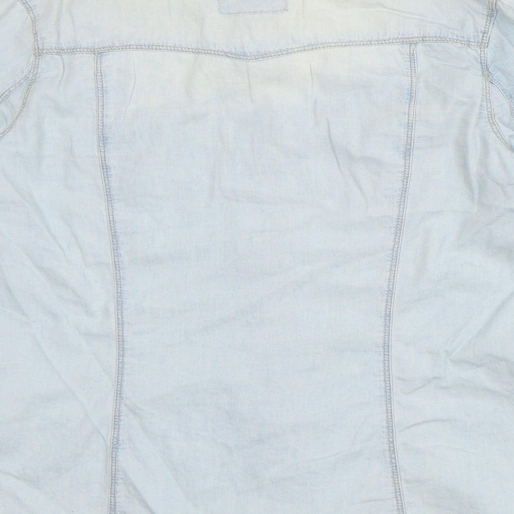 Denim & Co. Womens Blue Cotton Basic Button-Up Size 10 Collared