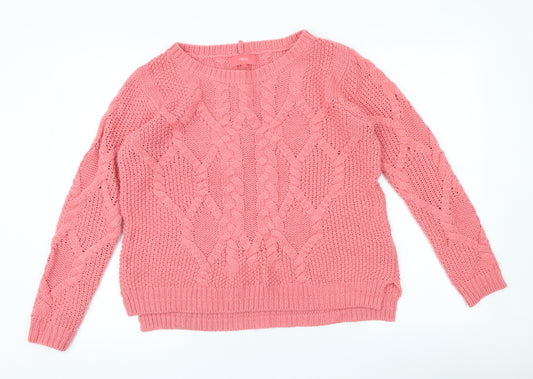 Front view of Next women’s pink scoop neck acrylic jumper, size UK 12