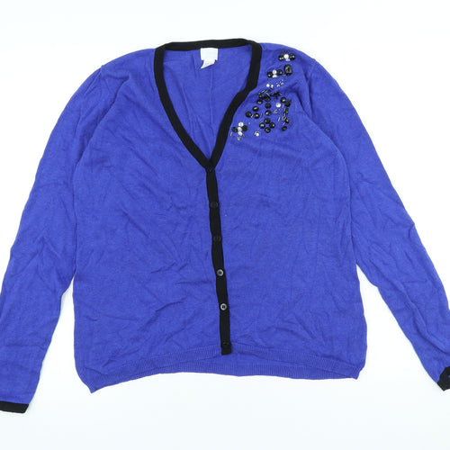 Alba Moda Womens Blue V-Neck Viscose Cardigan Jumper Size 12