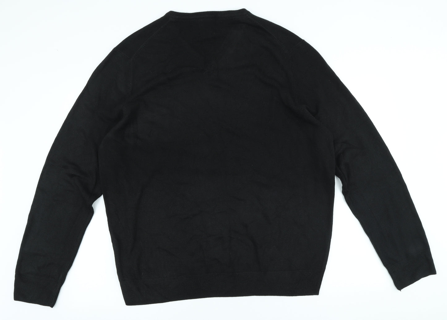 F&F Mens Black V-Neck Acrylic Pullover Jumper Size 2XL
