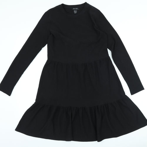 New Look Womens Black Polyester A-Line Size 8 Round Neck