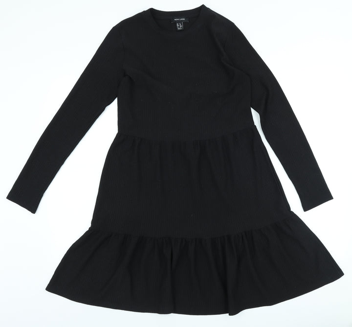 New Look Womens Black Polyester A-Line Size 8 Round Neck
