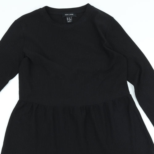 New Look Womens Black Polyester A-Line Size 8 Round Neck