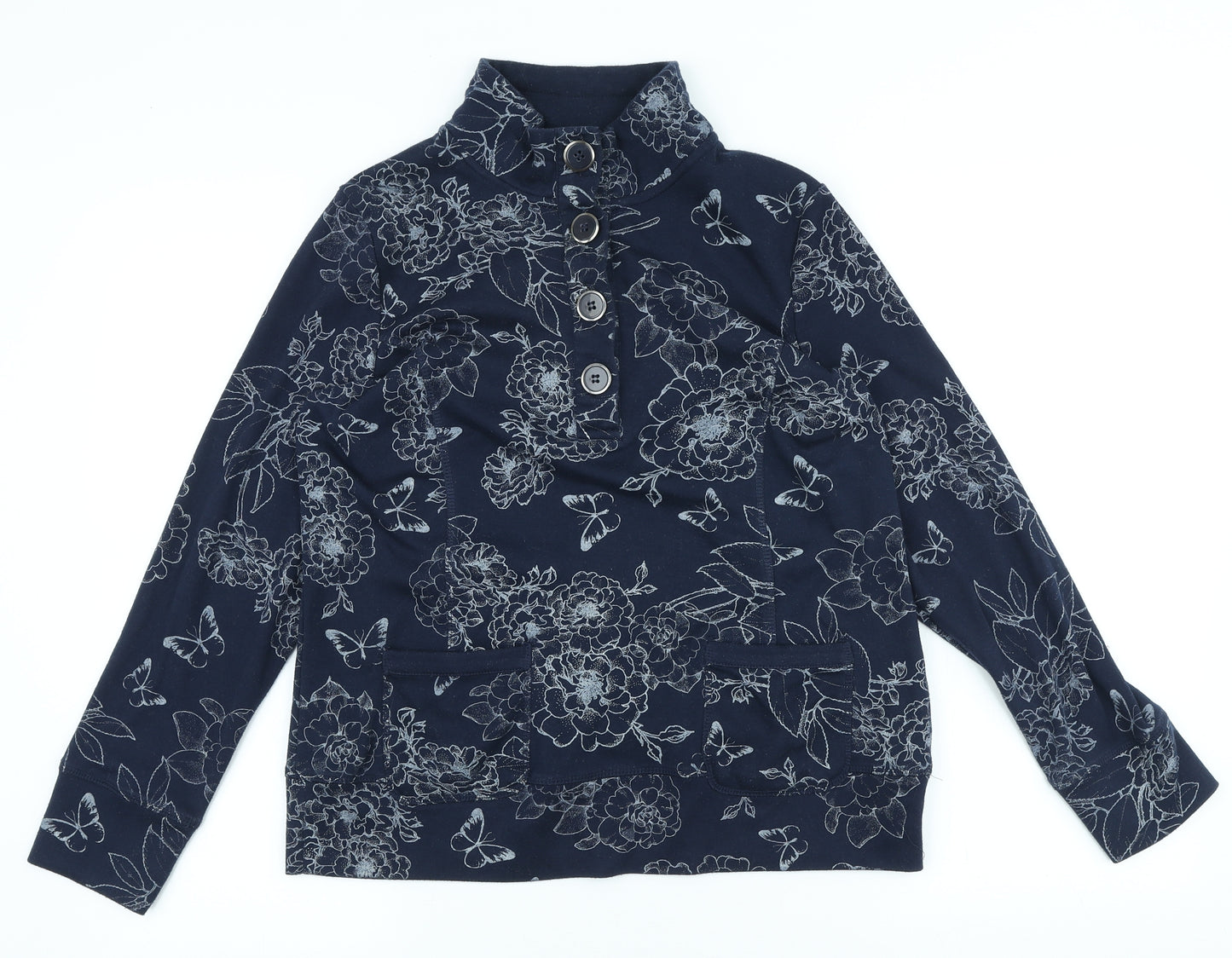 Bm casual Womens Blue High Neck Floral Polyester Pullover Jumper Size S
