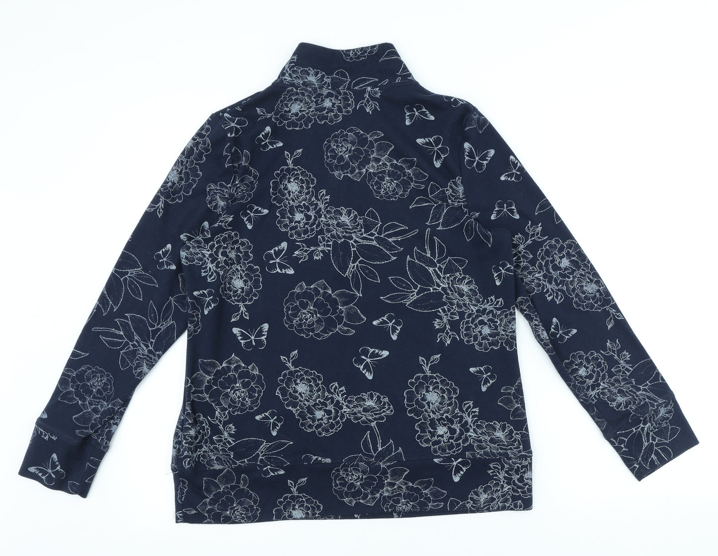 Bm casual Womens Blue High Neck Floral Polyester Pullover Jumper Size S