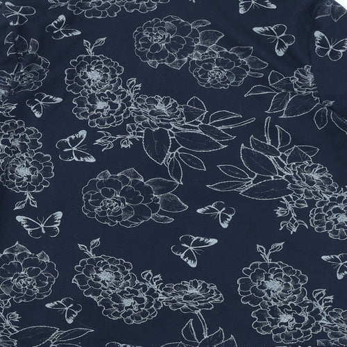Bm casual Womens Blue High Neck Floral Polyester Pullover Jumper Size S