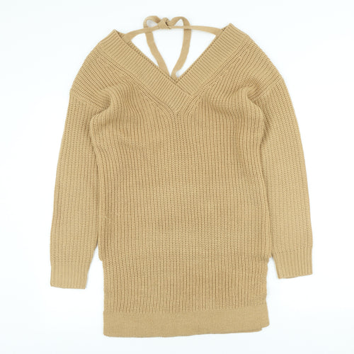 Dorothy Perkins Womens Beige V-Neck Acrylic Pullover Jumper Size XS