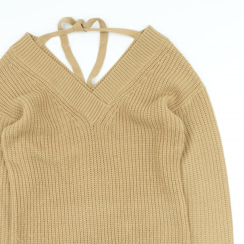 Dorothy Perkins Womens Beige V-Neck Acrylic Pullover Jumper Size XS