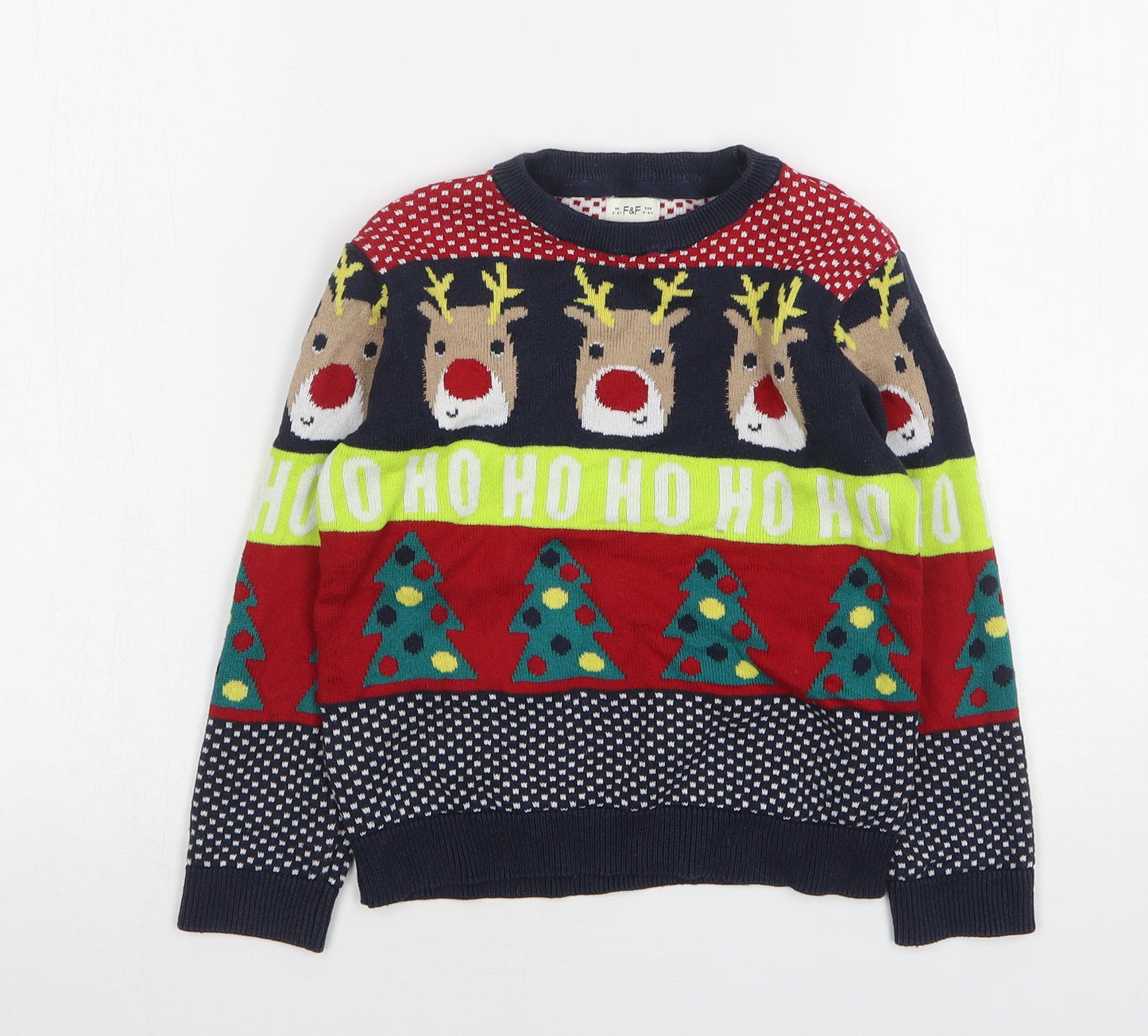 F&F Boys Multicoloured Round Neck Polka Dot Cotton Pullover Jumper Size 5-6 Years - Christmas
