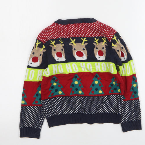 F&F Boys Multicoloured Round Neck Polka Dot Cotton Pullover Jumper Size 5-6 Years - Christmas