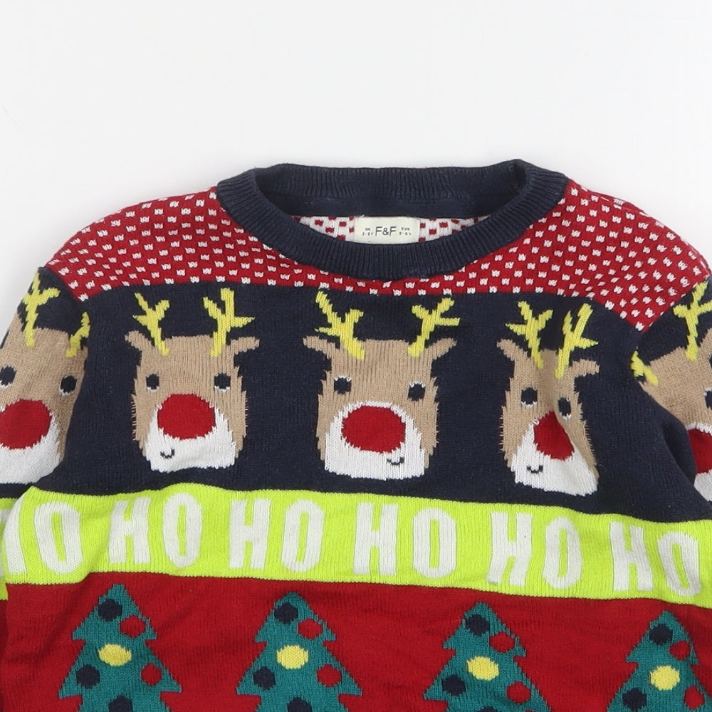 F&F Boys Multicoloured Round Neck Polka Dot Cotton Pullover Jumper Size 5-6 Years - Christmas