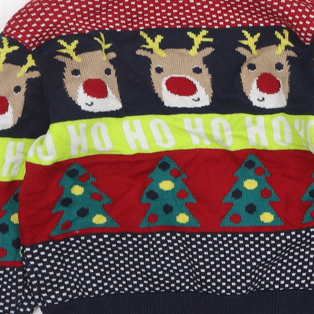 F&F Boys Multicoloured Round Neck Polka Dot Cotton Pullover Jumper Size 5-6 Years - Christmas
