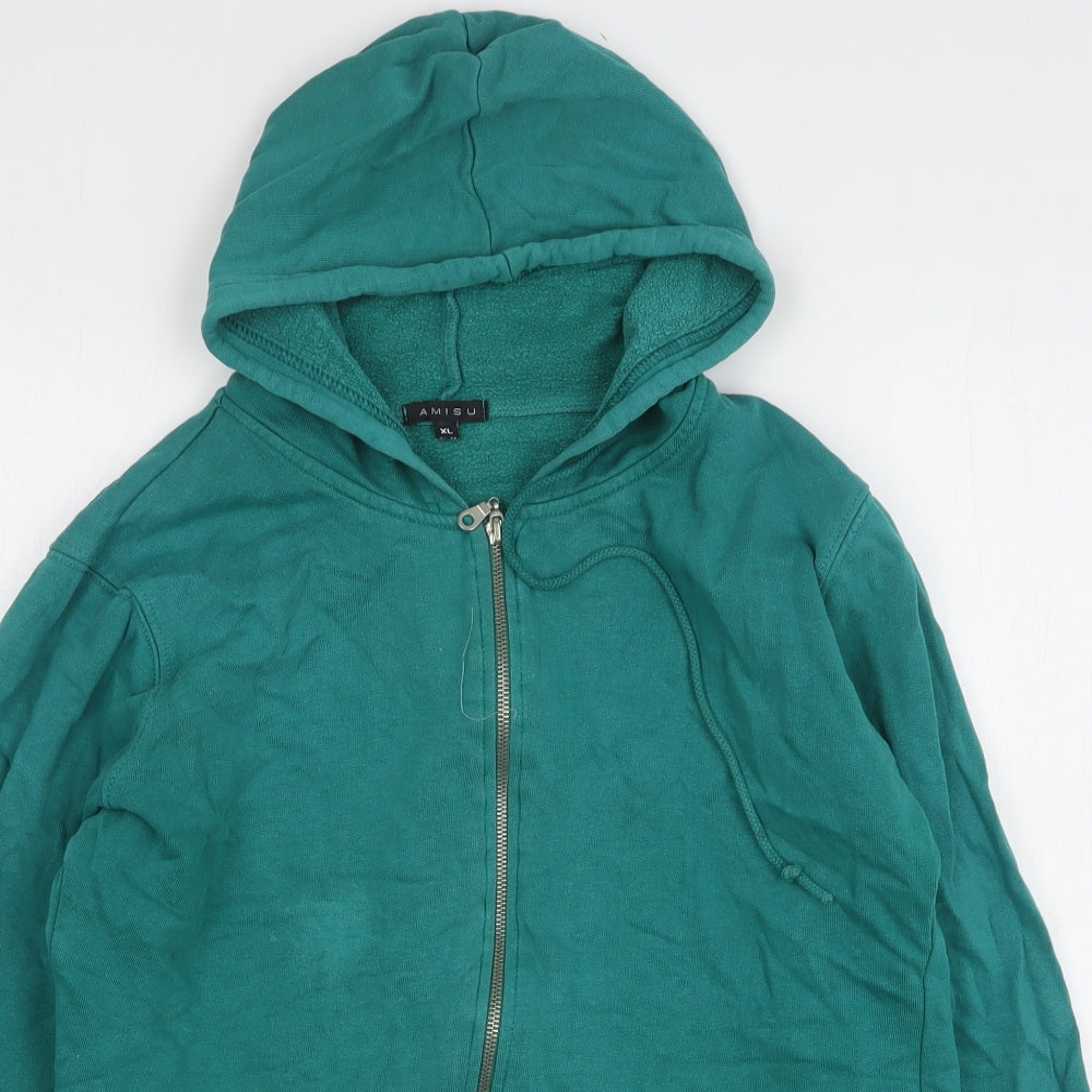 Amisu Womens Green Cotton Full Zip Hoodie Size XL