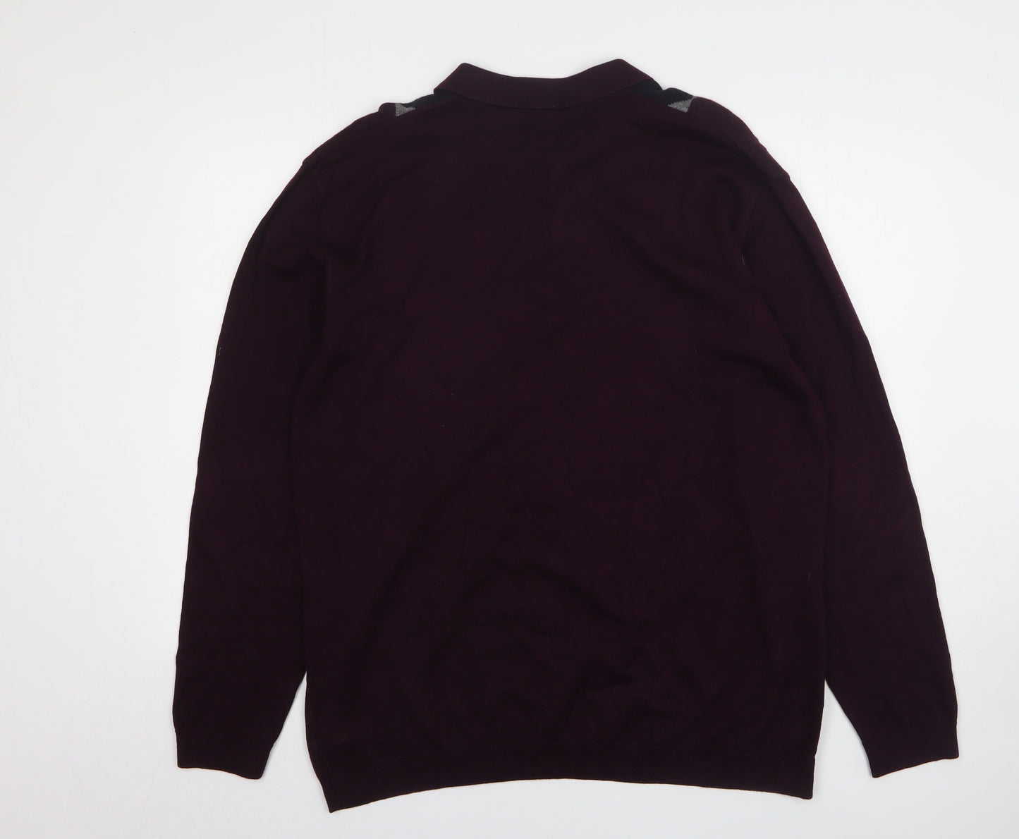NEXT Mens Purple Collared Argyle/Diamond Cotton Pullover Jumper Size 2XL