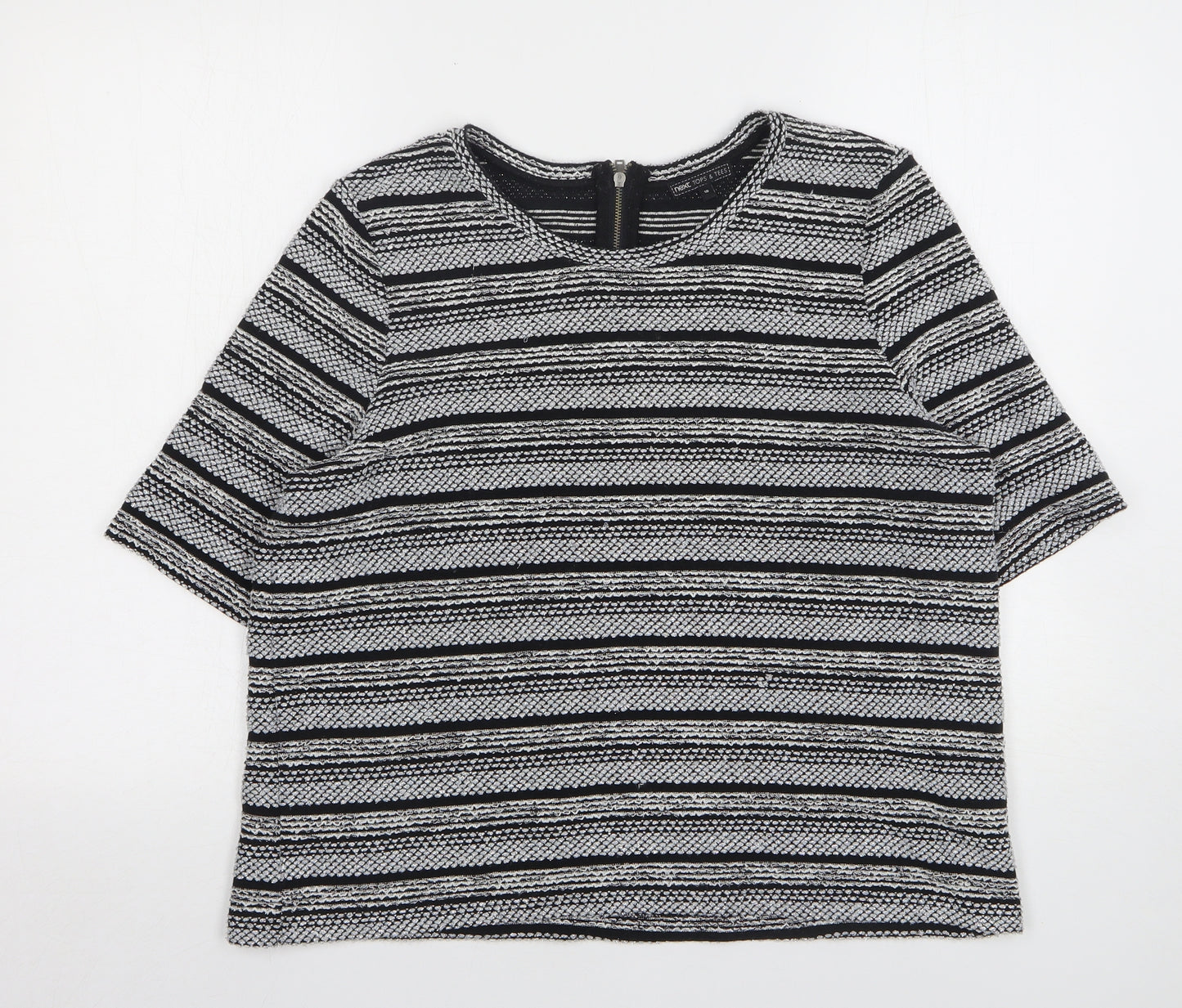 NEXT Womens Grey Striped Cotton Basic T-Shirt Size 16 Round Neck