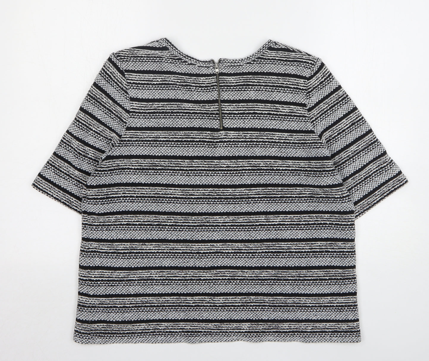 NEXT Womens Grey Striped Cotton Basic T-Shirt Size 16 Round Neck