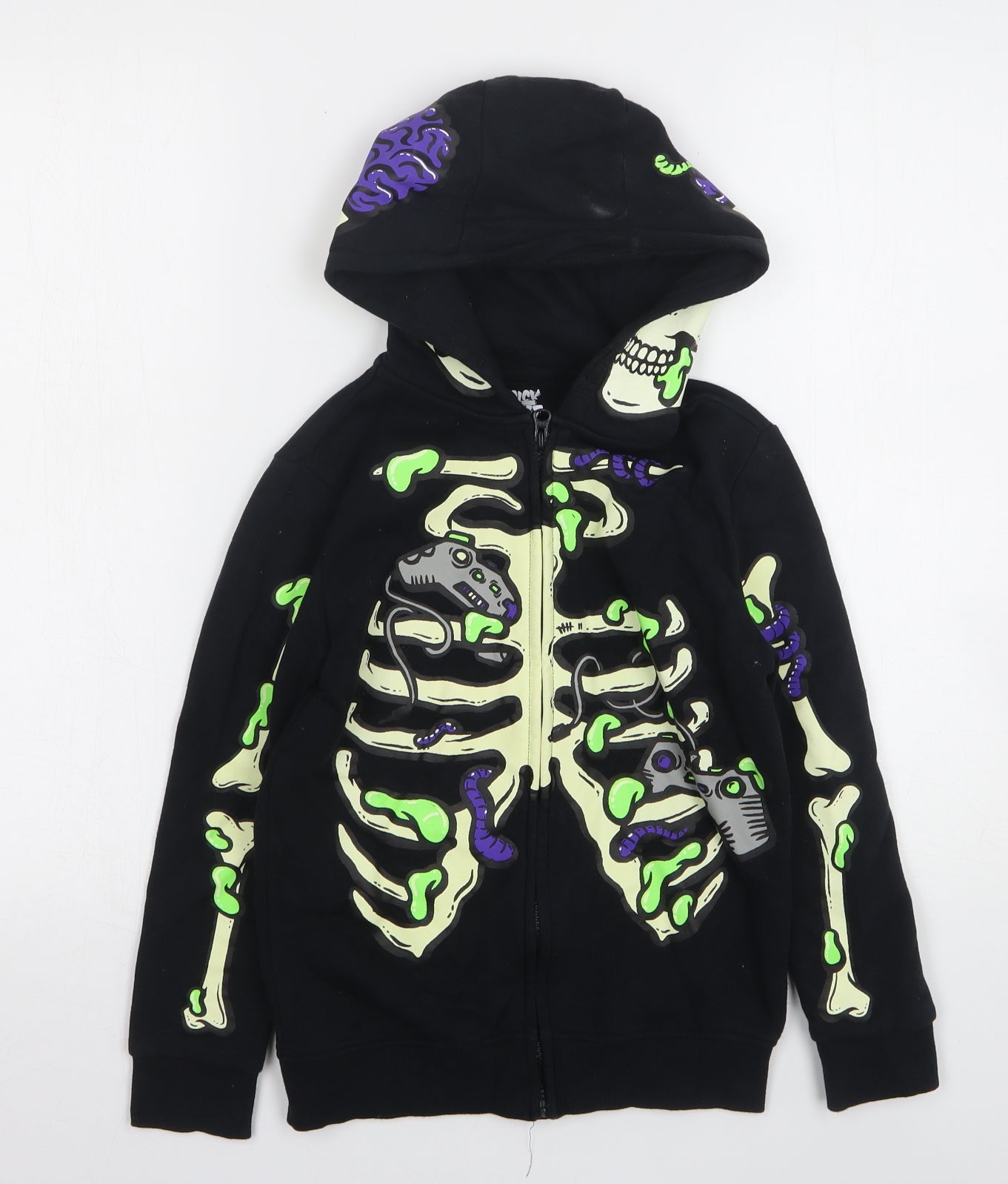 F&F Boys Black Cotton Full Zip Hoodie Size 7-8 Years - Halloween
