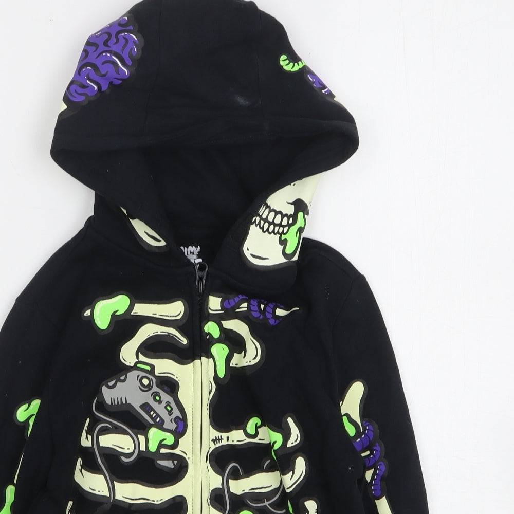 F&F Boys Black Cotton Full Zip Hoodie Size 7-8 Years - Halloween