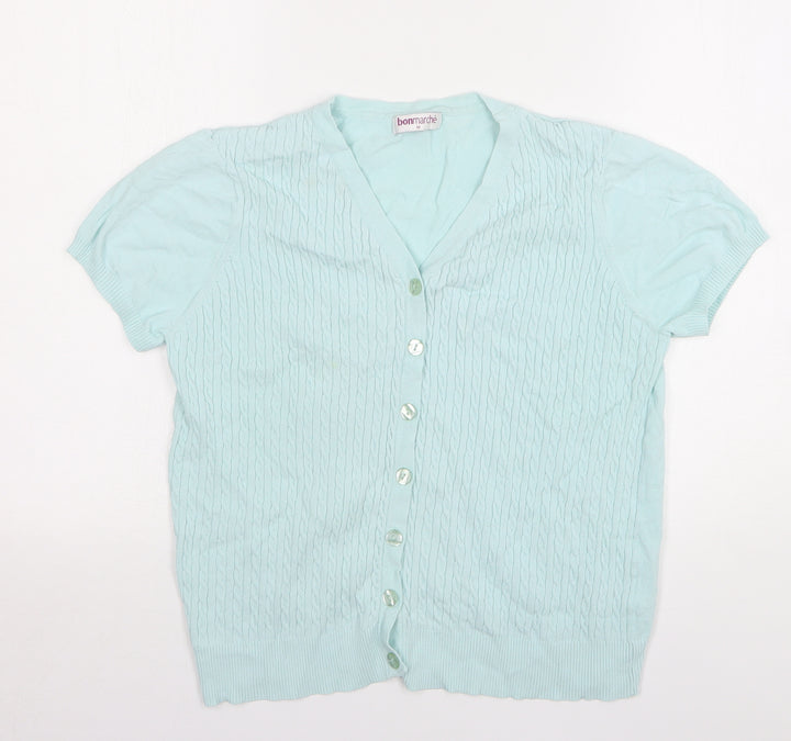 Bonmarché Womens Green V-Neck Viscose Cardigan Jumper Size M