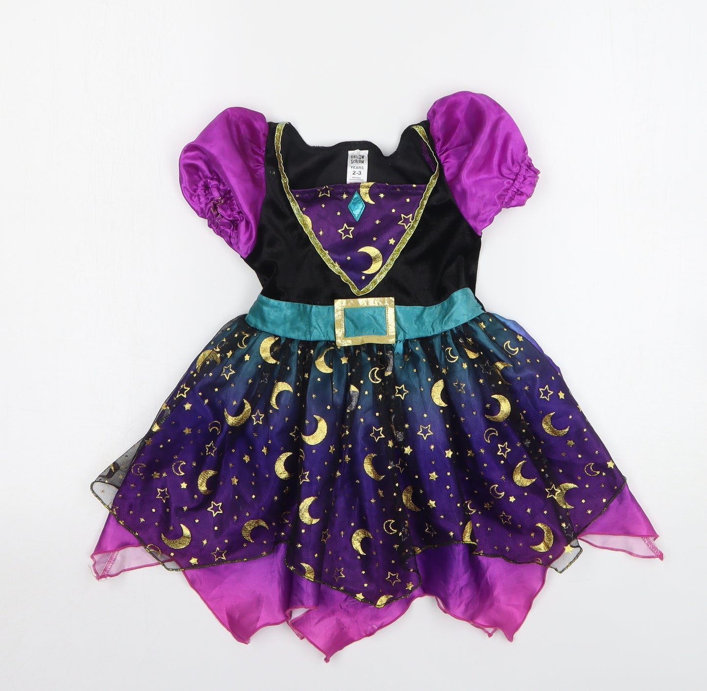HallowScream Girls Multicoloured Geometric Polyester Fit & Flare Size 2-3 Years Square Neck - Witch Costume