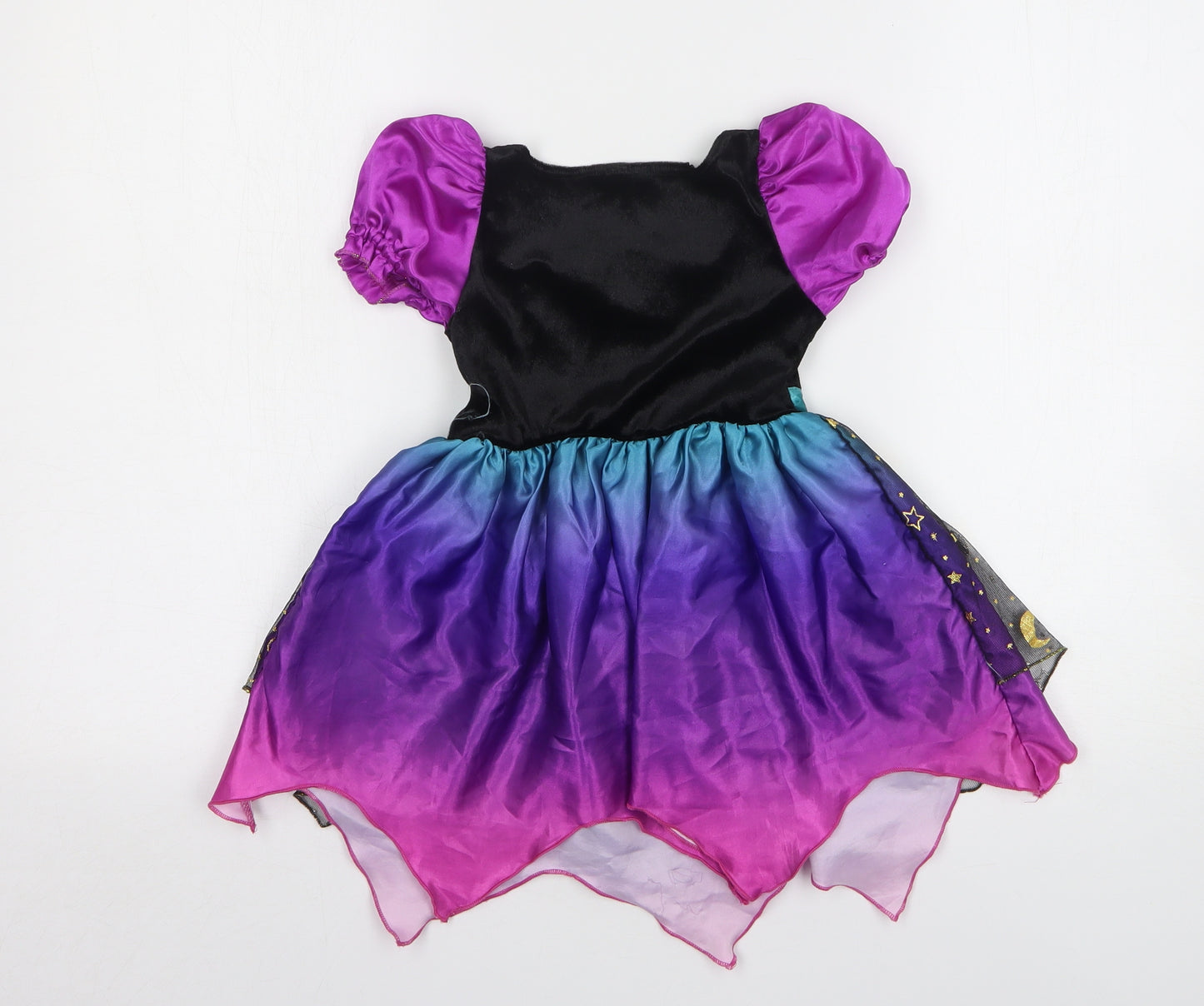 HallowScream Girls Multicoloured Geometric Polyester Fit & Flare Size 2-3 Years Square Neck - Witch Costume