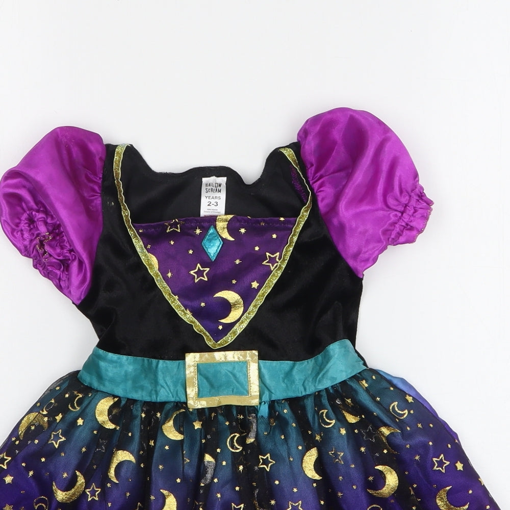 HallowScream Girls Multicoloured Geometric Polyester Fit & Flare Size 2-3 Years Square Neck - Witch Costume