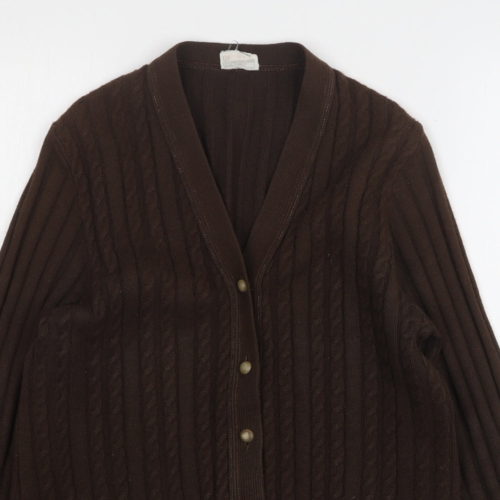 StMichael Womens Brown V-Neck Polyester Cardigan Jumper Size 14