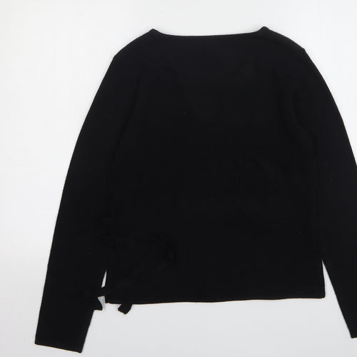 Ellie Louise Womens Black V-Neck Acrylic Pullover Jumper Size L