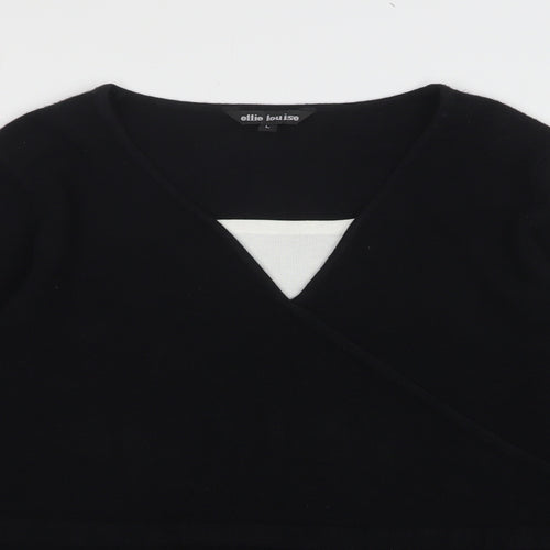 Ellie Louise Womens Black V-Neck Acrylic Pullover Jumper Size L