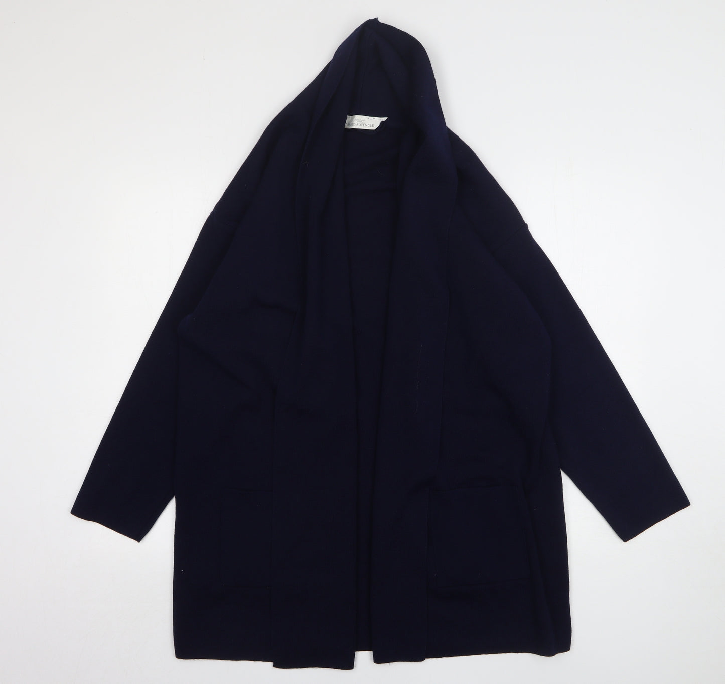 Marks and Spencer Womens Blue V-Neck Wool Cardigan Jumper Size 14