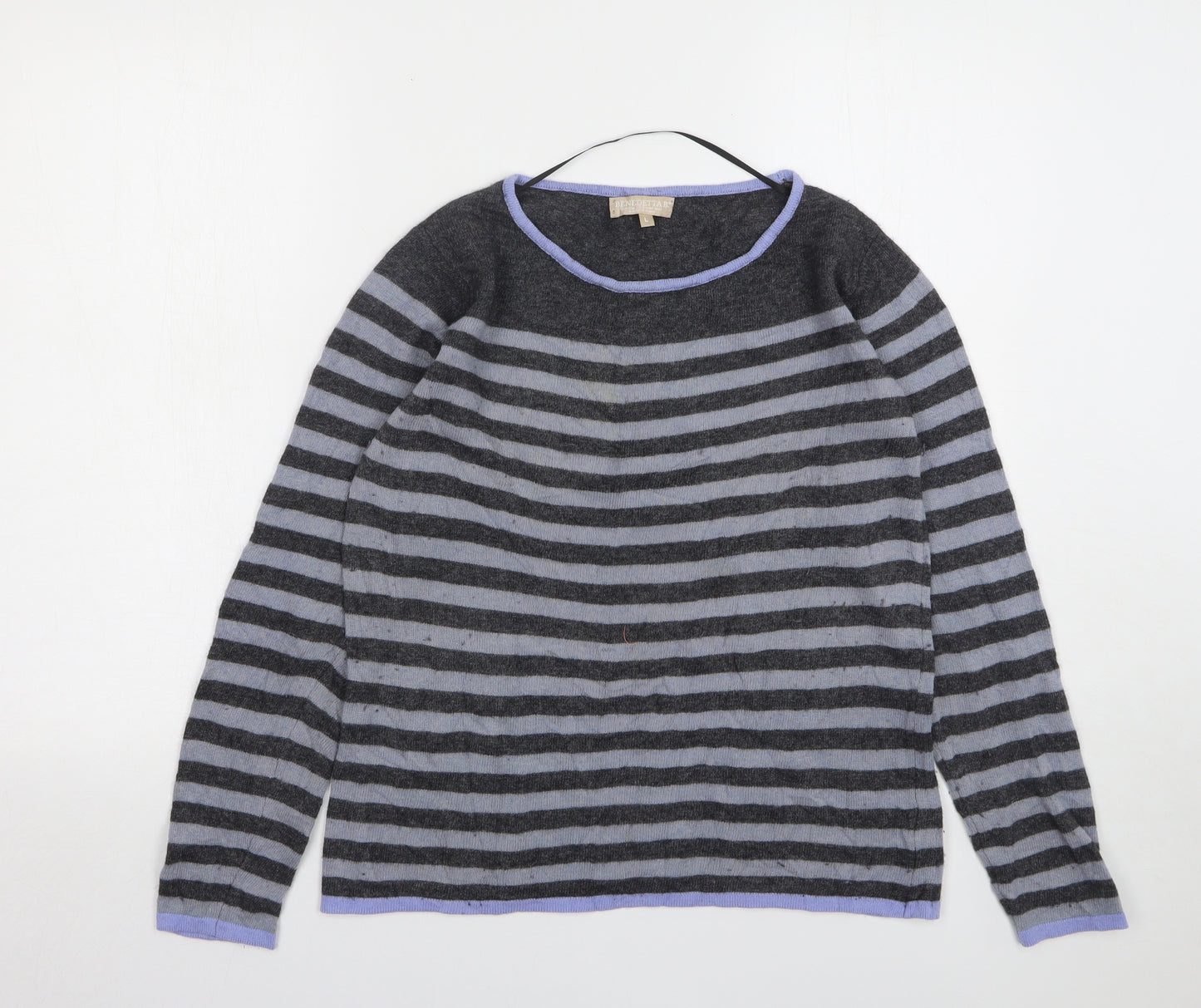 Benedetta B Womens Grey Round Neck Striped Wool Pullover Jumper Size L
