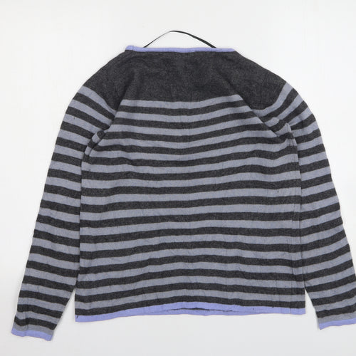 Benedetta B Womens Grey Round Neck Striped Wool Pullover Jumper Size L