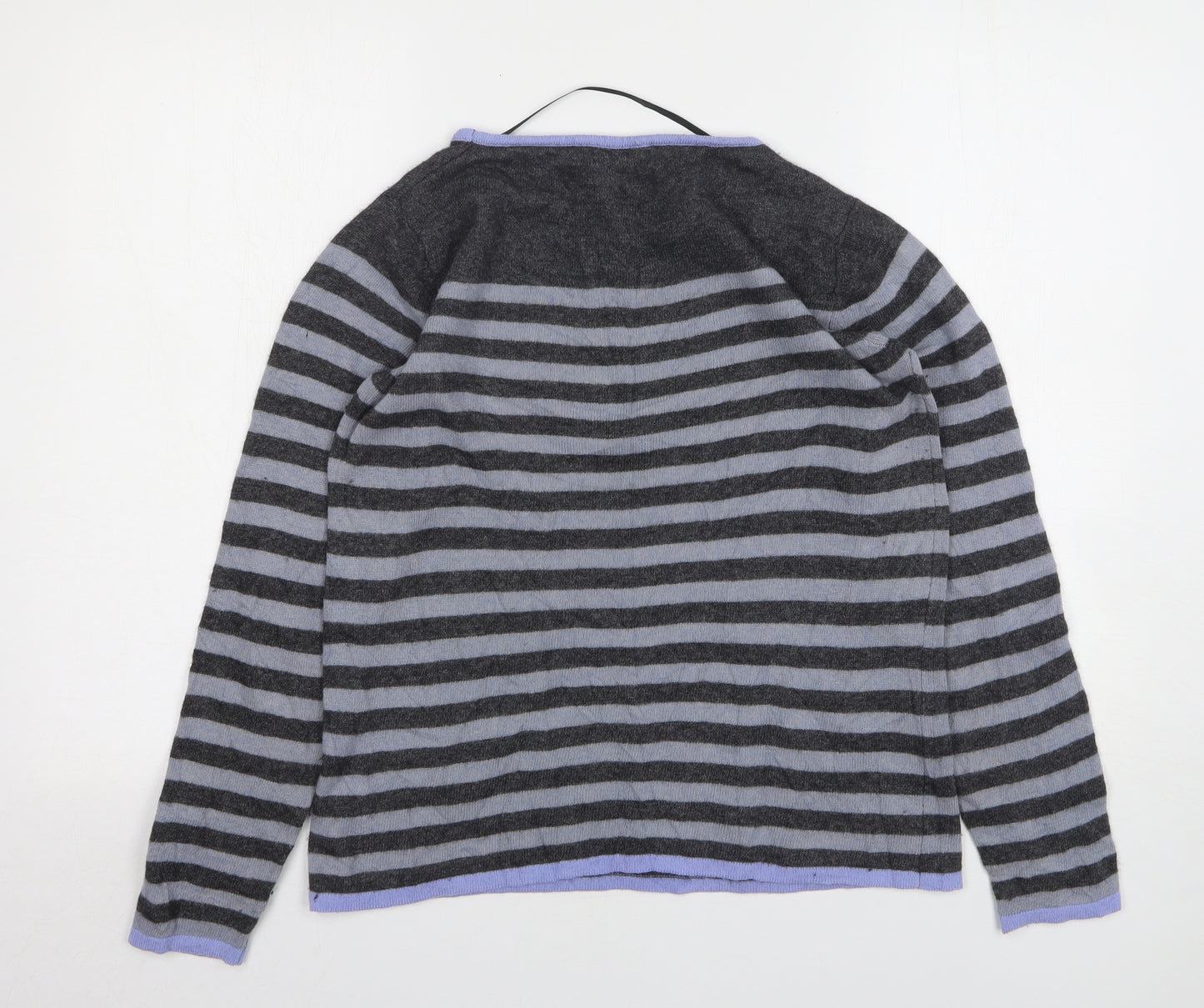 Benedetta B Womens Grey Round Neck Striped Wool Pullover Jumper Size L
